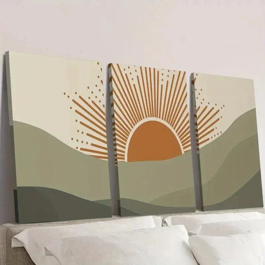 3pcs Slow Sunrise Mountains Nature Inspired Wall Art Set Canvas Framed 40x60cm - High Quality Print 100% Australian Made Wall Canvas Ready to Hang