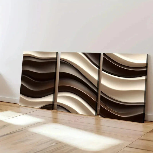 3pcs Shapes Colors Abstract Geometric Brown Gold Wall Art Set Canvas Framed 40x60cm - High Quality Print 100% Australian Made Wall Canvas Ready to Hang