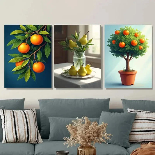 3pcs Vibrant Fruit Orange And Pear Wall Art Set Canvas Framed 40x60cm - High Quality Print 100% Australian Made Wall Canvas Ready to Hang