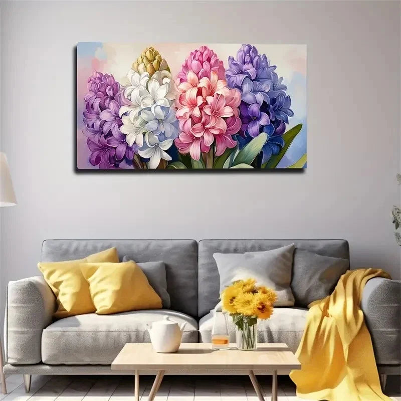 Vibrant Lilac Flowers Modern Wall Art Canvas Office Home Room Framed 80x45cm