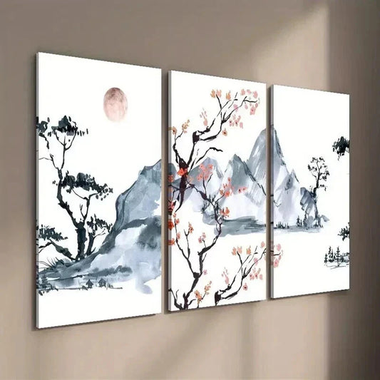 3pcs Japanese Cherry Blossom Landscape Wall Art Set Canvas Framed 40x60cm - High Quality Print 100% Australian Made Wall Canvas Ready to Hang