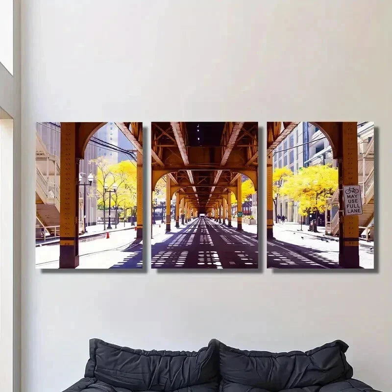 3pcs Chicago Logan Square Route Track Wall Art Set Canvas Framed 40x60cm - High Quality Print 100% Australian Made Wall Canvas Ready to Hang
