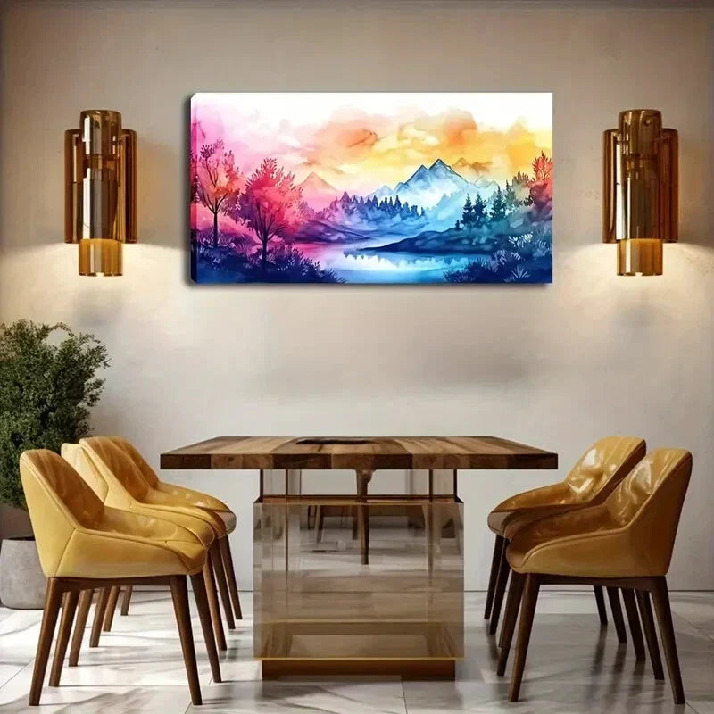 Mountain and Colorful Tree Wall Art Canvas Office Home Room Framed 120x60cm