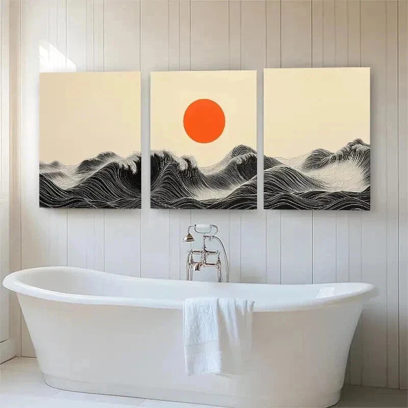 3pcs Black & White Ocean Waves Vibrant Perfect Wall Art Set Canvas Framed 40x60cm - High Quality Print 100% Australian Made Wall Canvas Ready to Hang