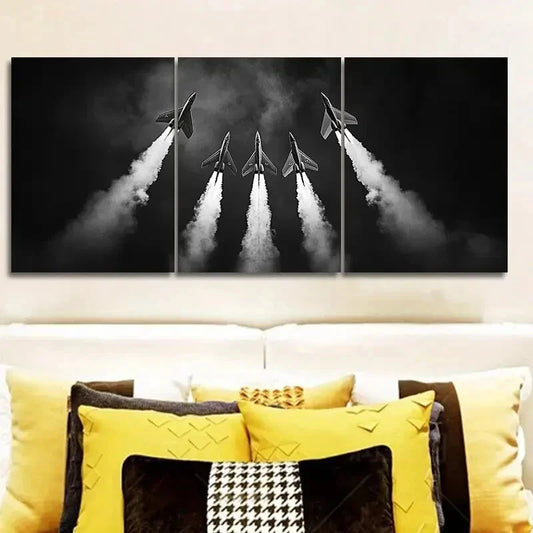 3pcs The jet plane is in the sky Metal Print Ready to Hang Art