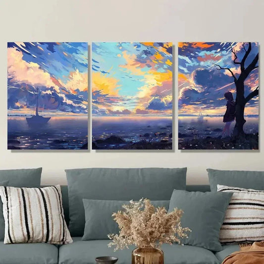 3pcs Beautiful Sunset Seascape Triptych Metal Print Ready to Hang Art