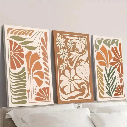 3pcs Abstract Floral Botanical Flowers Wall Art Set Canvas Framed 40x60cm - High Quality Print 100% Australian Made Wall Canvas Ready to Hang
