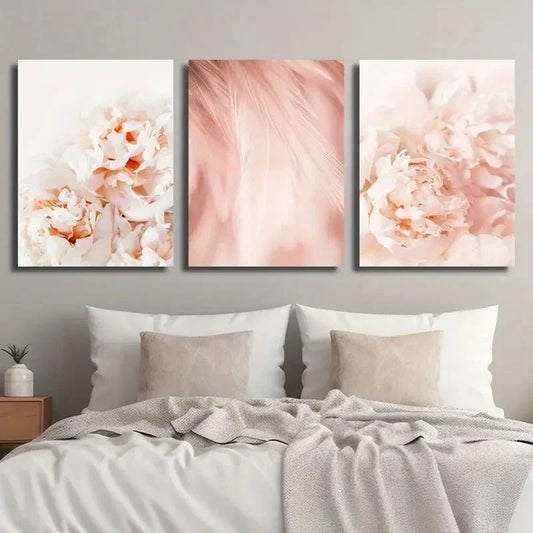 3pcs Blush Peony Pink Plant Flower Metal Print Ready to Hang Art