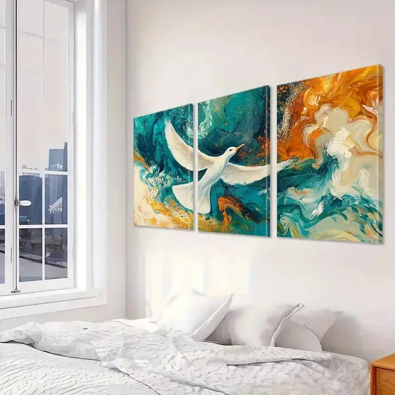 3pcs Blue And Orange Decorative Flying Bird Wall Art Set Canvas Framed 40x60cm - High Quality Print 100% Australian Made Wall Canvas Ready to Hang