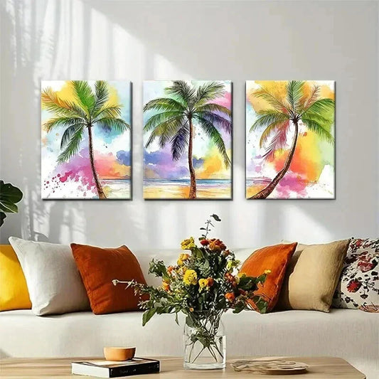3pcs Tropical Palm Tree Colorful Nature Perfect Wall Art Set Canvas Framed 40x60cm - High Quality Print 100% Australian Made Wall Canvas Ready to Hang