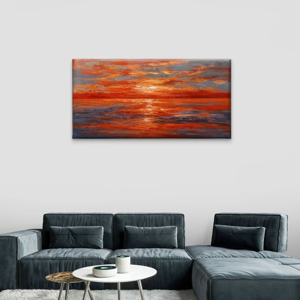 Ocean Sunset Nature Wall Art Canvas Office Home Room Framed 120x60cm
