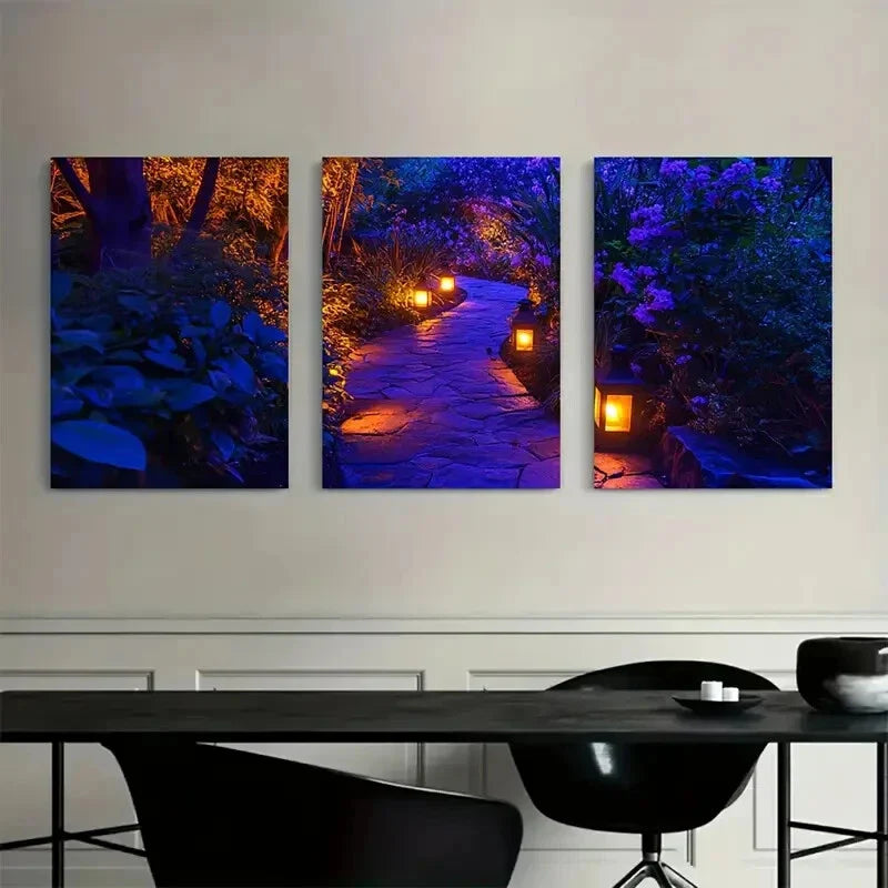 3pcs Twilight Garden Pathway Wall Art Set Canvas Framed 40x60cm - High Quality Print 100% Australian Made Wall Canvas Ready to Hang