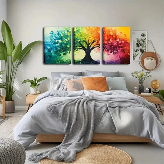 3pcs Colorful Tree Landscape Painting Wall Art Set Canvas Framed 40x60cm - High Quality Print 100% Australian Made Wall Canvas Ready to Hang