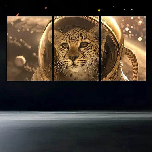 3pcs Space Baby Leopard Brown & Gold Metal Print Ready to Hang Art