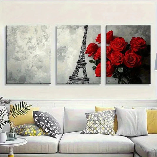 3pcs Red Roses Floral Paris Photography Metal Print Ready to Hang Art