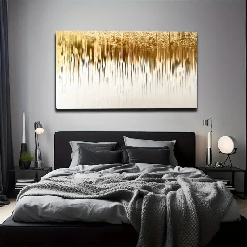 Golden Flowing Lines Modern Wall Art Canvas Office Home Room Framed 120x60cm