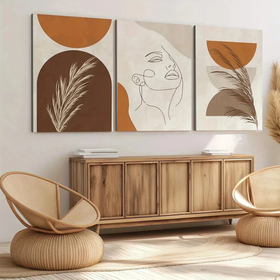 3pcs Modern Geometric Art Abstract White Leaf Wall Art Set Canvas Framed 40x60cm - High Quality Print 100% Australian Made Wall Canvas Ready to Hang