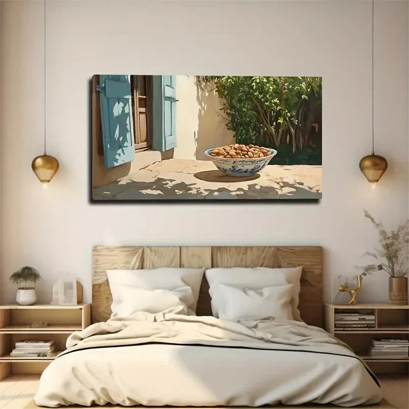 Brown Almonds Mediterranean Wall Art Canvas Office Home Room Framed 120x60cm