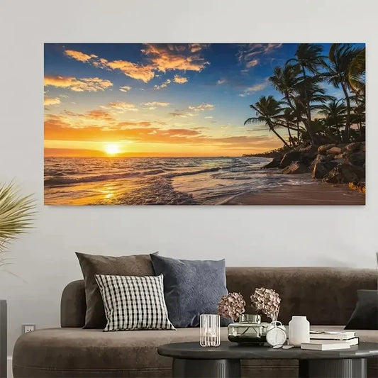 Gold Sunset Sandy Beachwall canvas office home room framed 120x60cm