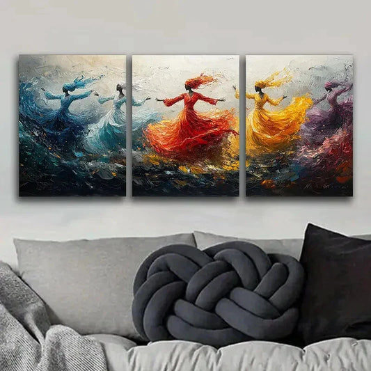3pcs Vibrant Abstract Sufi Whirling Dancers Wall Art Set Canvas Framed 40x60cm - High Quality Print 100% Australian Made Wall Canvas Ready to Hang