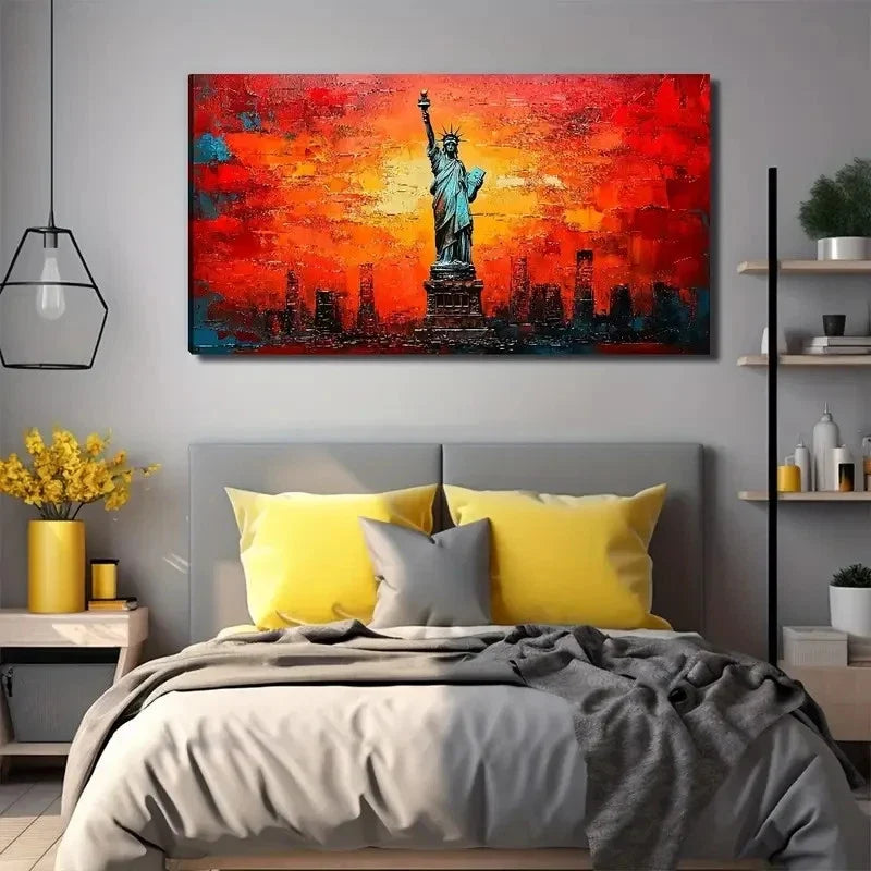 Sunset Of Lady Liberty Wall Art Canvas Office Home Room Framed 80x45cm