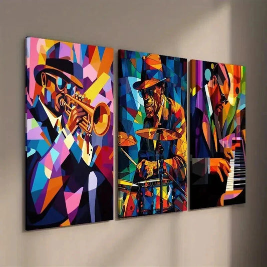 3pcs Saxophone Dynamic Drums Jazz Pianist Wall Art Set Canvas Framed 40x60cm - High Quality Print 100% Australian Made Wall Canvas Ready to Hang