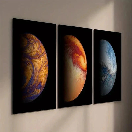 3pcs Earth & Moon Themes Galactic Multiverse Wall Art Set Canvas Framed 40x60cm - High Quality Print 100% Australian Made Wall Canvas Ready to Hang