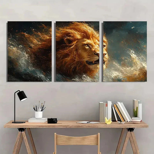 3pcs Lion Psalm Scripture Oil Painting Metal Print Ready to Hang Art