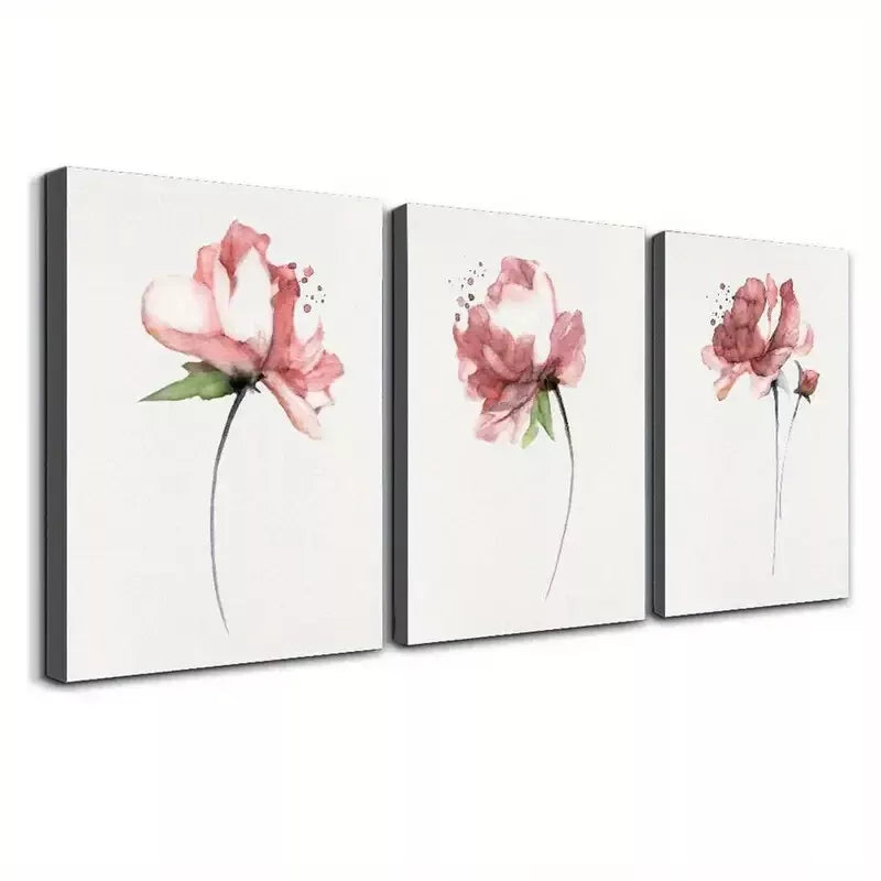 3pcs Watercolor Style Peony Shabby Chic Flowers Wall Art Set Canvas Framed 40x60cm - High Quality Print 100% Australian Made Wall Canvas Ready to Hang