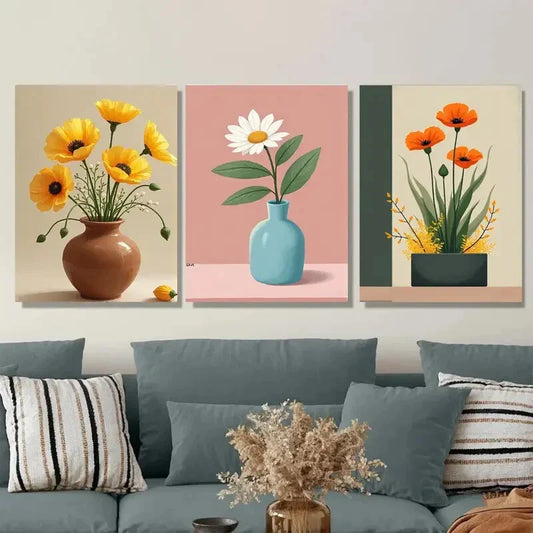 3pcs Vibrant Flower Paintings modern Floral Wall Art Set Canvas Framed 40x60cm - High Quality Print 100% Australian Made Wall Canvas Ready to Hang