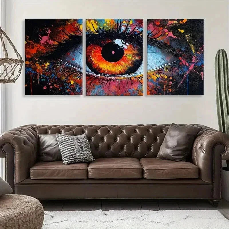 3pcs Vibrant Abstract Eye Splashes & Deep Hues Wall Art Set Canvas Framed 40x60cm - High Quality Print 100% Australian Made Wall Canvas Ready to Hang