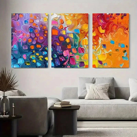 3pcs Vibrant Abstract Colorful Fluid Metal Print Ready to Hang Art