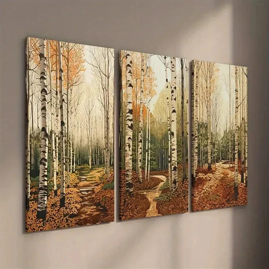 3pcs Autumnal Birch Trees & Fall Foliage Wall Art Set Canvas Framed 40x60cm - High Quality Print 100% Australian Made Wall Canvas Ready to Hang