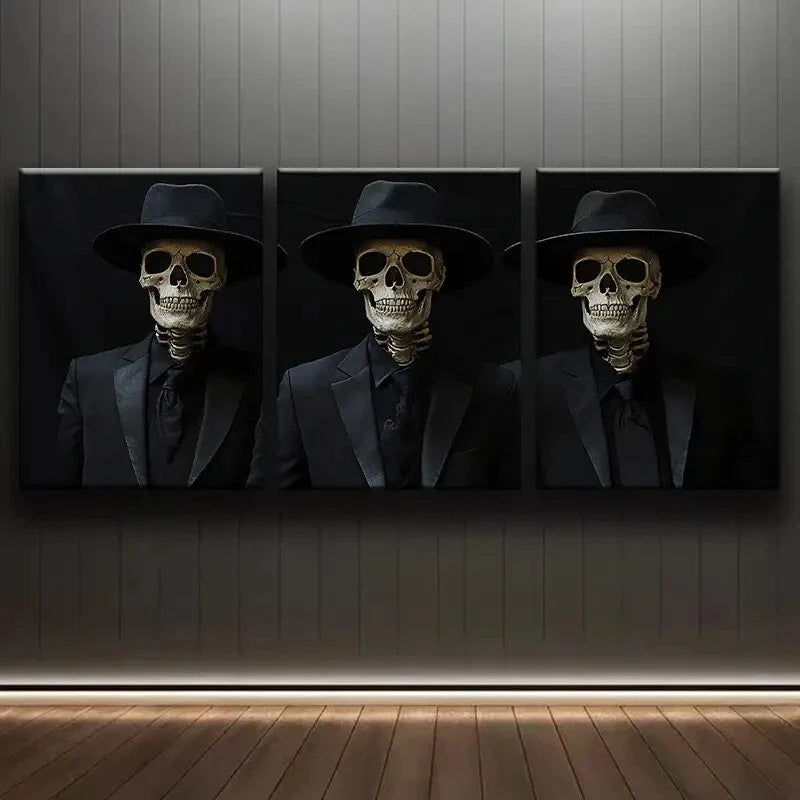 3pcs Skeleton in Suit Darkness Perfect Fear Wall Art Set Canvas Framed 40x60cm - High Quality Print 100% Australian Made Wall Canvas Ready to Hang