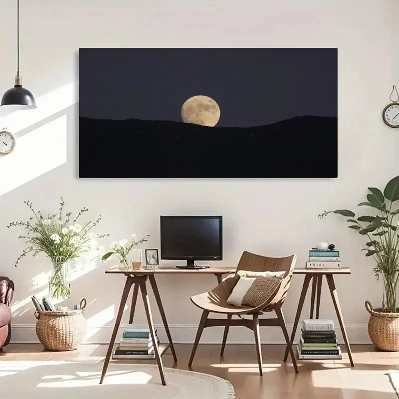 Serene Moonlit Mountains Wall Art Canvas Office Home Room Framed 120x60cm