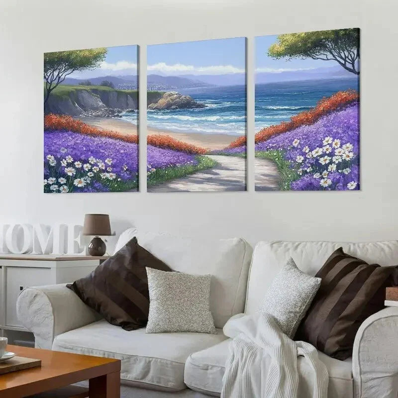 3pcs Blue Ocean & Daisy Wall Art Set Canvas Framed 40x60cm - High Quality Print 100% Australian Made Wall Canvas Ready to Hang