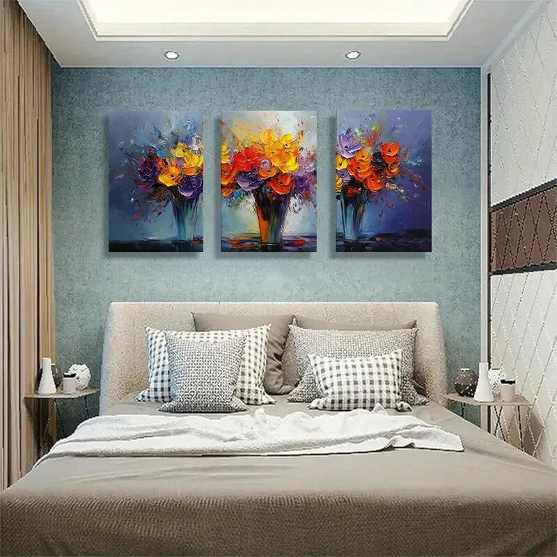3pcs Vibrant Floral Bouquet Colorful Perfect Wall Art Set Canvas Framed 40x60cm - High Quality Print 100% Australian Made Wall Canvas Ready to Hang