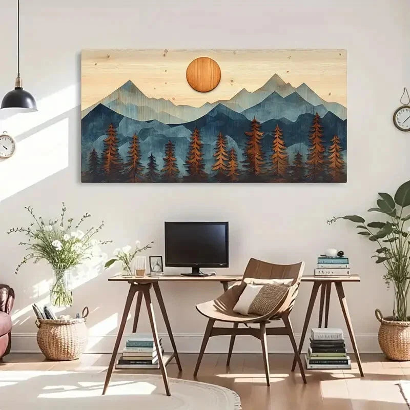 Blue Mountain Landscape Nature Wall Art Canvas Office Home Room Framed 80x45cm