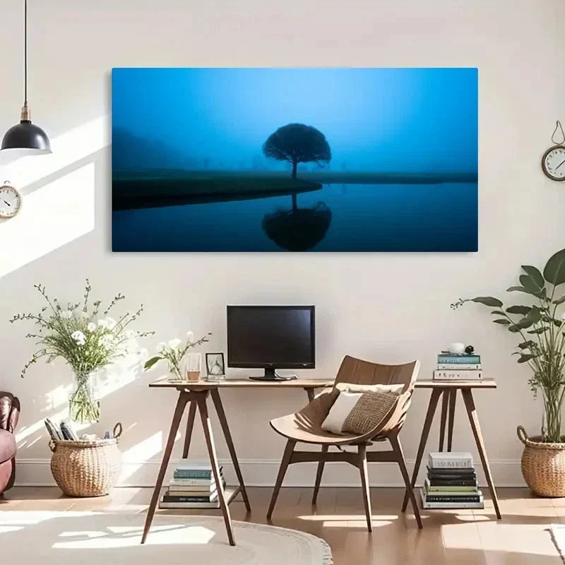 Tree Mistscape Landscape Spring Wall Art Canvas Office Home Room Framed 120x60cm
