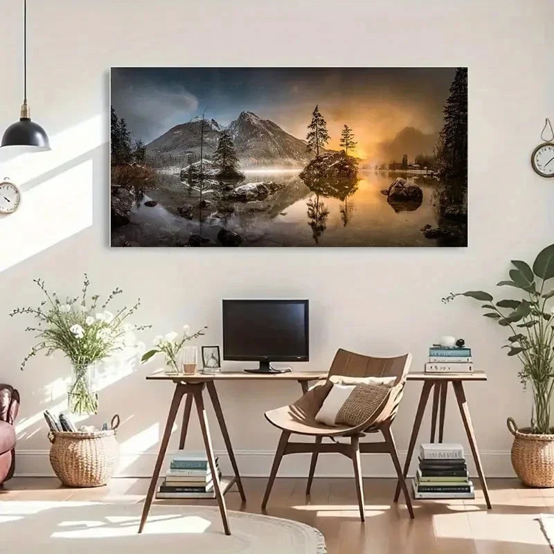 Fiery Sunset Reflection Classic Wall Art Canvas Office Home Room Framed 120x60cm