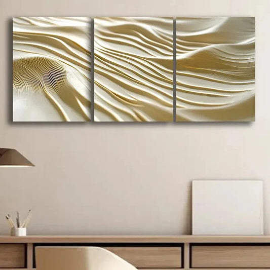 3pcs Golden Line Pattern Modern Abstract Metal Print Ready to Hang Art