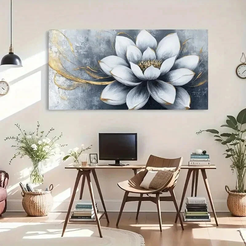 Abstract Floral Contemporary Wall Art Canvas Office Home Room Framed 120x60cm