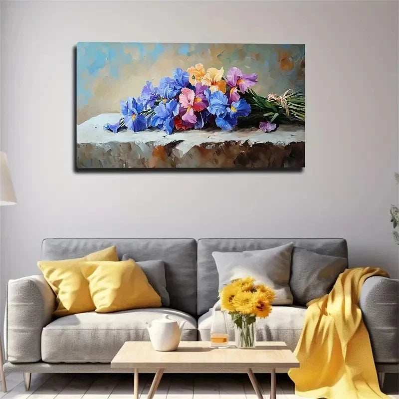 Vibrant Floral Bouquet Stone Wall Art canvas office home room framed 120x60cm
