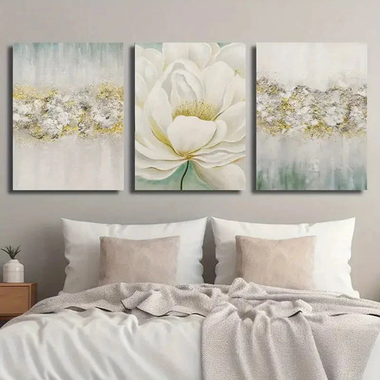 3pcs Beige Green Abstract Botanical Floral Metal Print Ready to Hang Art