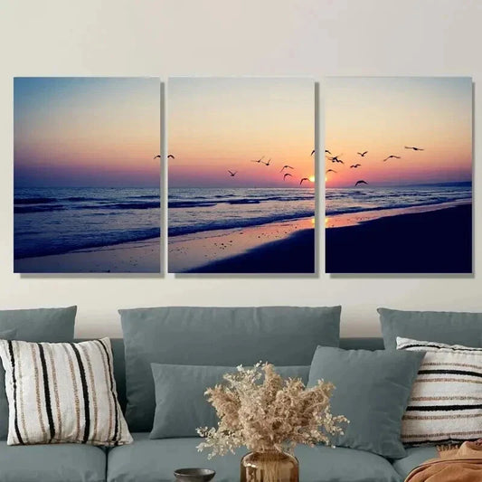3pcs Beach Sunset Landscape Vibrant Sunset Wall Art Set Canvas Framed 40x60cm - High Quality Print 100% Australian Made Wall Canvas Ready to Hang