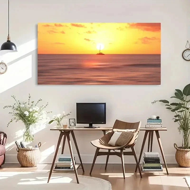 Scenery Landscape Sunset Wall Art Canvas Office Home Room Framed 80x45cm