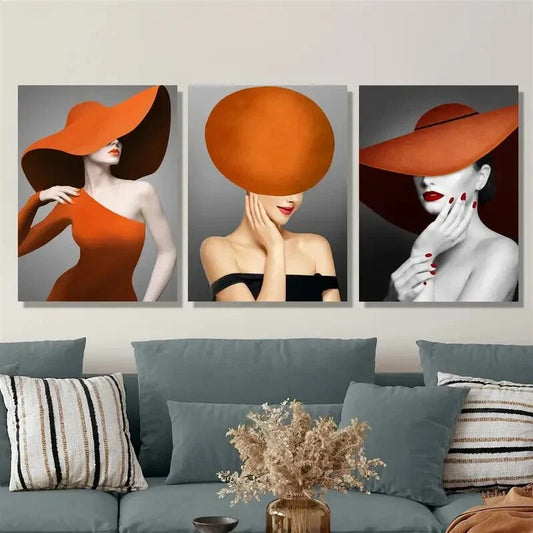 3pcs fashionable female hanging painting Metal Print Ready to Hang Art