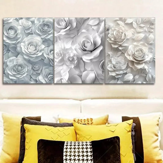 3pcs Canvas Paintings Featuring White Roses Wall Art Canvas Wall Art Set Canvas Framed 40x60cm - High Quality Print 100% Australian Made Wall Canvas Ready to Hang