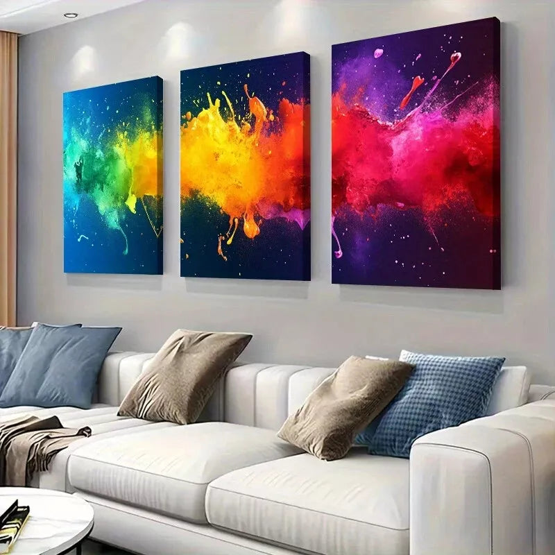 3pcs Modern Vibrant Abstract Color Splash Wall Art Set Canvas Framed 40x60cm - High Quality Print 100% Australian Made Wall Canvas Ready to Hang
