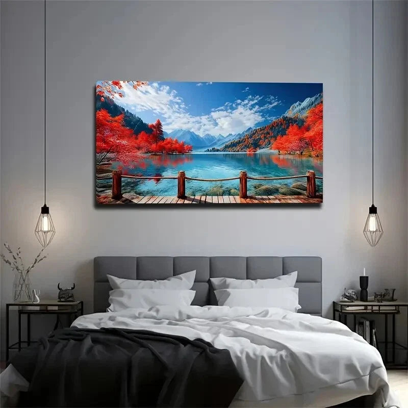 Beautiful Lake in a Scenic Area Wall Art Canvas Office Home Room Framed 80x45cm